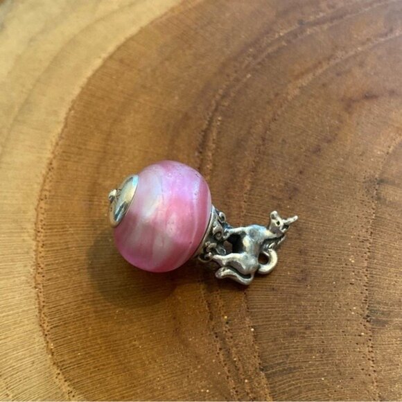 RETIRED James Avery pink art glass charm with unicorn finial 🦄 - Picture 1 of 3